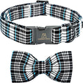 Lionheart glory Dog Bow Collar Blue and Black Plaid Dog Collar for Small Dogs,Boy Dog Collars with Bowtie Spring Summer Collars Soft Adjustable Pet Collar Bows