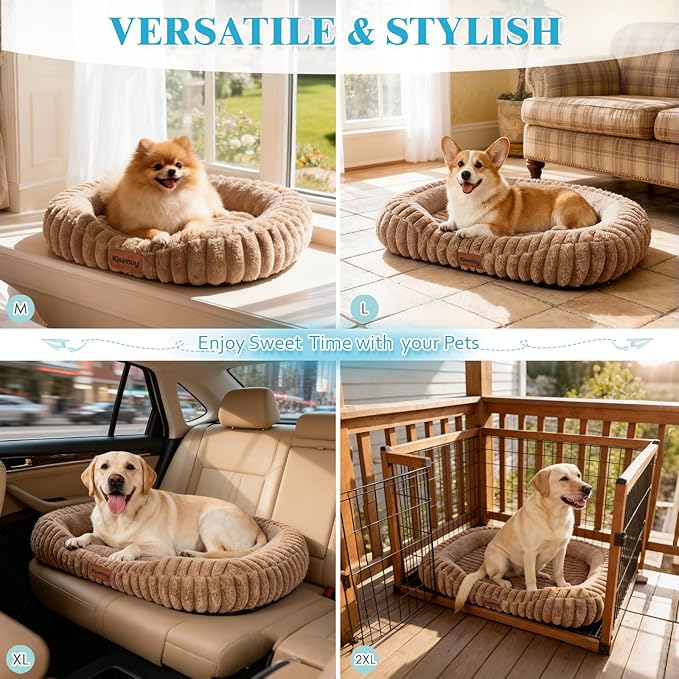 Dog Bed for Extra Large Dogs, Cute XL Dog Bed with Removable Washable Cover & Anti-Slip Bottom, Soft Calming Pet Sofa Bed with Handle for Indoor Pets, 43x31x5inches, Brown
