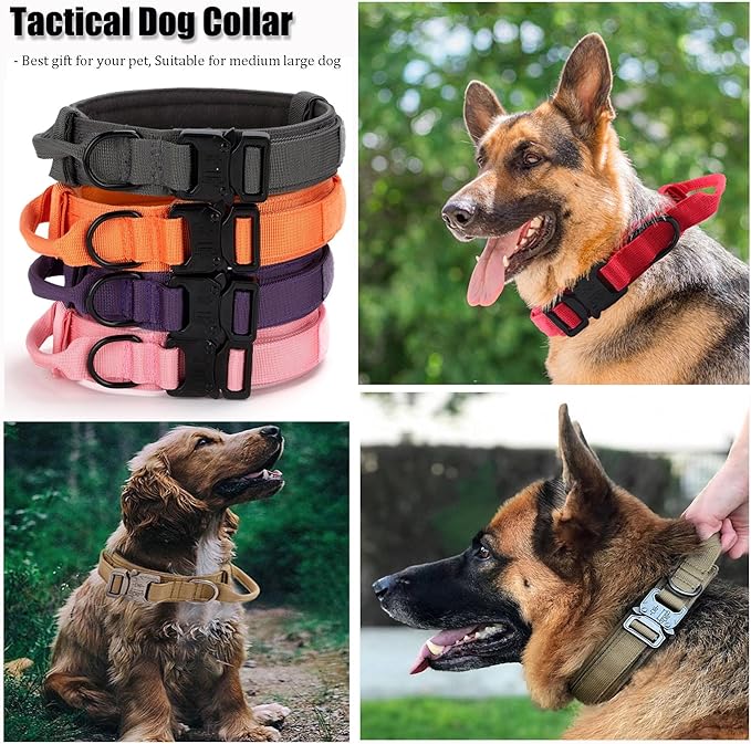 Tactical Dog Collar, Adjustable Military Training Nylon Dog Collar with Control Handle and Heavy Quick-Release Metal Buckle for Small Medium Large Dogs, Grey XXL