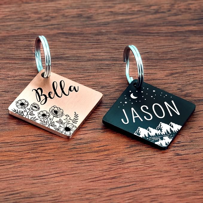 Ultra Joys Personalized Dog & Cat ID Tags - Stainless Steel, Custom Engraving Front & Back, Optional Both Sides, Diamond Tag Mountain Black Small