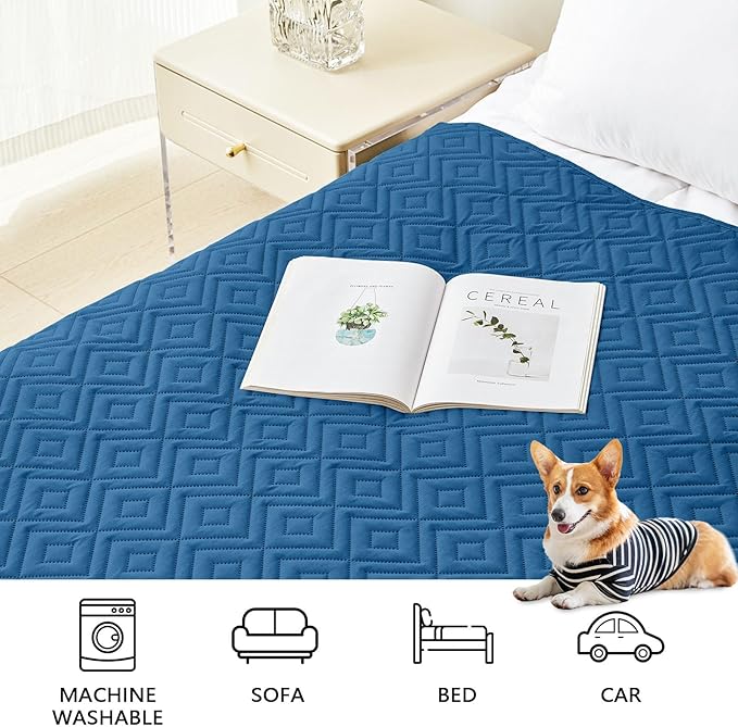 hyha Waterproof Dog Blanket, Soft Pet Bed Blankets, Waterproof Sofa Couch Cover for Dogs Washable, Reversible Pet Couch Covers for Sofa Furniture (30x80 Inch, Navy Blue/Blue)