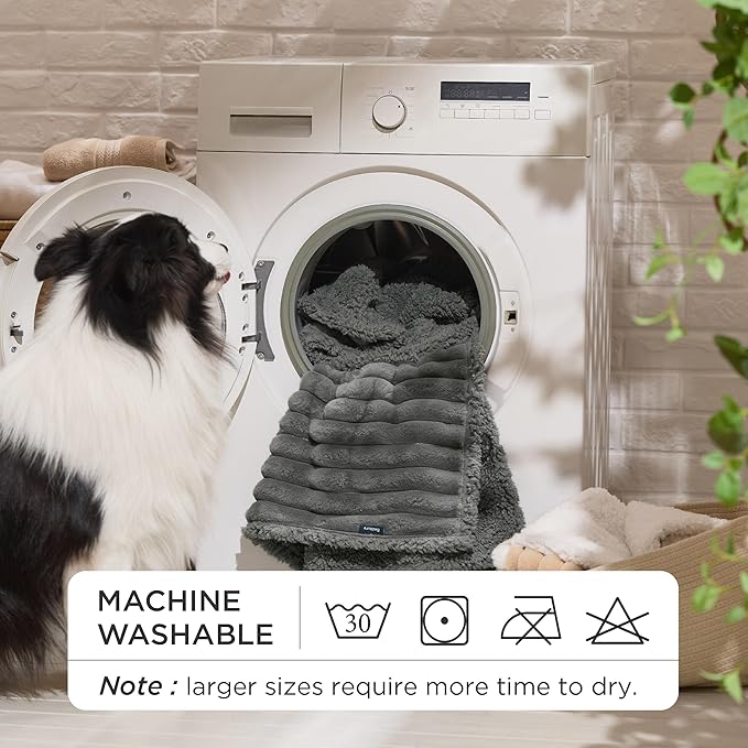Bedsure ComfyFleece™ Waterproof Dog Blankets for Large Dogs - Soft Pet Cat Blanket Corduroy Fleece for Bed Protector Washable, Cozy Calming Reversible Furniture Protection,60"x80", Warm Grey