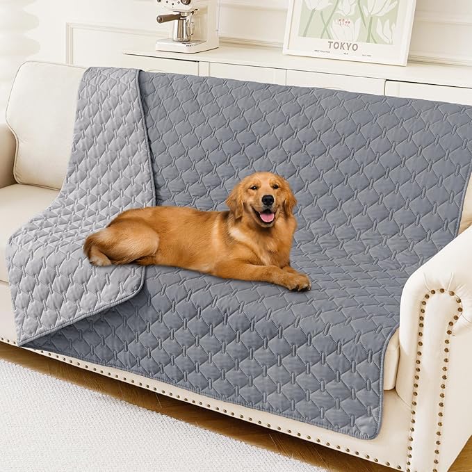 Smiry Waterproof Dog Bed Cover Blanket, Soft Reversible Pet Blanket, Washable Leakproof Cats Dogs Couch Cover for Sofa, Couch, Furniture (52x82 Inch, Grey/Light Grey)