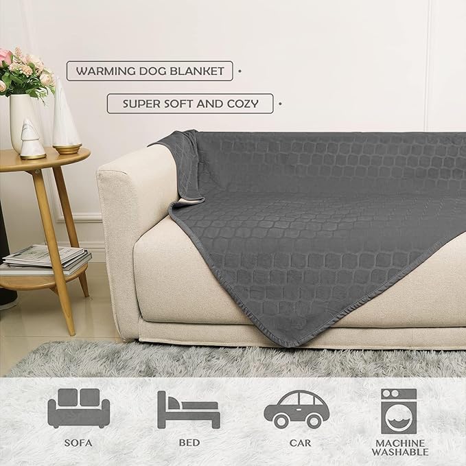 fuguitex Waterproof Dog Blanket Bed Cover Dog Crystal Velvet Moroccan Fuzzy Cozy Plush Pet Blanket Throw Blanket for Couch Sofa(82 * 82 inch, Dark Grey+Grey)