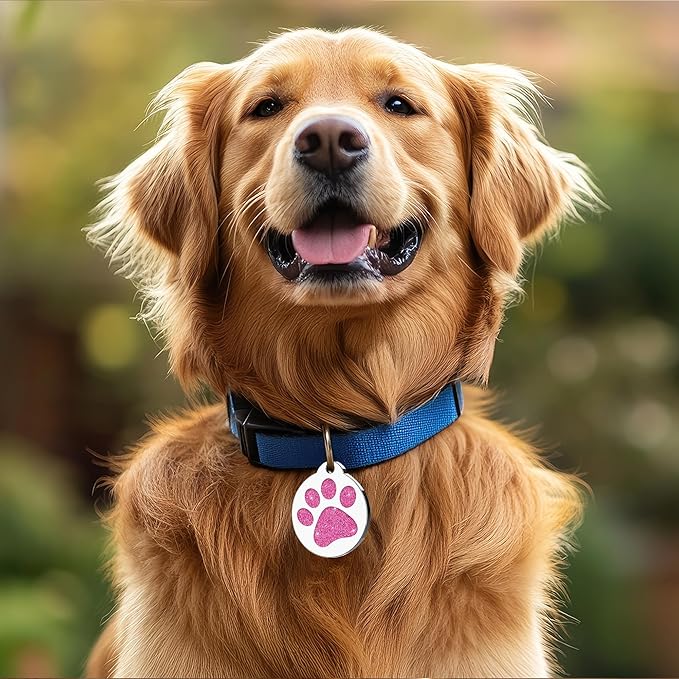 Dog Tags Personalized for Pets Dog Name Tags Personalized Dog Tag Engraved with Any Name & Text Custom Dog ID Tags Glitter Bone ID Tag for Puppy Cat (Purple-Round, L)