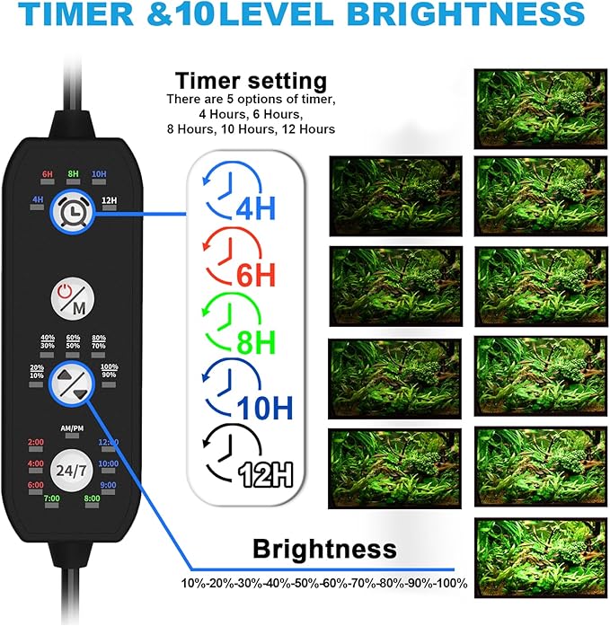 SEAOURA 24/7 Mode LED Aquarium Light for Plants-Sunrise-Daylight-Moonlight Mode, Fish Tank Light with Auto On/Off, 7 Colors, Adjustable Timer/Brightness for 36 Inch to 42 in Freshwater Tank