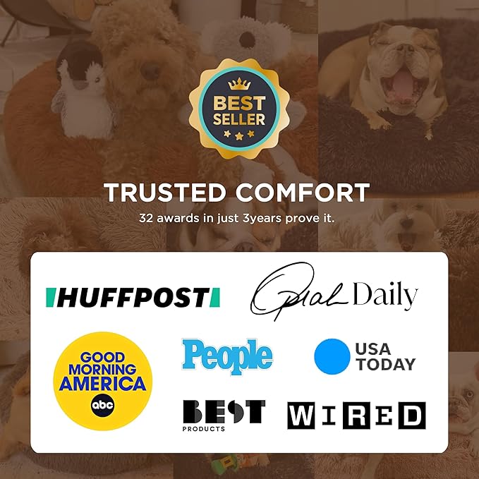 Bedsure Calming Dog Bed for Small Dogs - Donut Washable Small Pet Bed, 23 inches Anti-Slip Round Fluffy Plush Faux Fur Large Cat Bed, Fits up to 25 lbs Pets, Frost Grey
