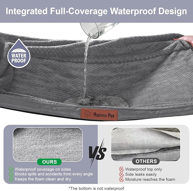 Orthopedic Dog Beds for Large Dogs, Memory Foam Dog Beds Large Sized Dogs, Washable Removable Cover, Nonskid Bottom, Waterproof, for Indoor, Outdoor, Crate ＆ Car Use, 41x27x6 Inches, Dark Grey