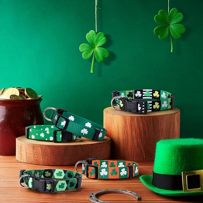 Native Pup St Patricks Dog Collar- Saint Patrick Green Shamrock Pet Collars- St. Patrick’s Lucky Irish- Cute Boy Girl Puppy Gift- Adjustable for Small, Medium, Large Breeds (Patterned Shamrock, Large)