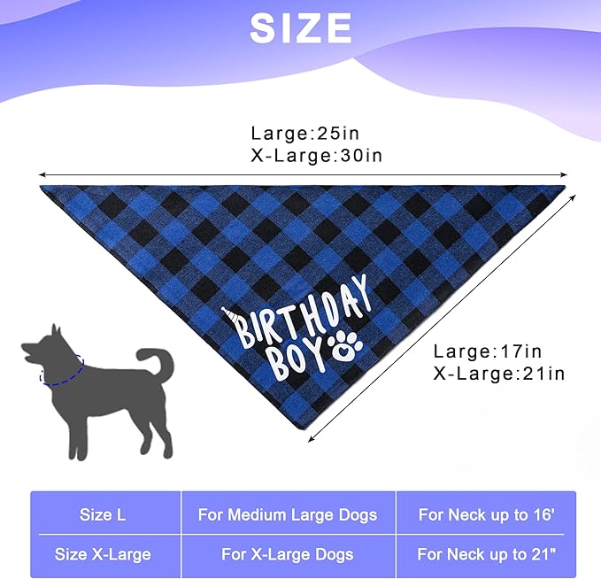 Dog Birthday Party Supplies, Dog Birthday Decorations with Bandanas/Hat/Bow Tie/Collar with 0-8 Numbers, for Large X-Large Cat Dogs Pets (X-Large, Blue)