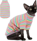 PUMYPOREITY Soft Hairless Cats Clothes - Rainbow Stretchy Cat Sweater, Pullover Jumpsuit, Turtleneck Outfit for Sphynx, Cornish Rex, Devon Rex, XS