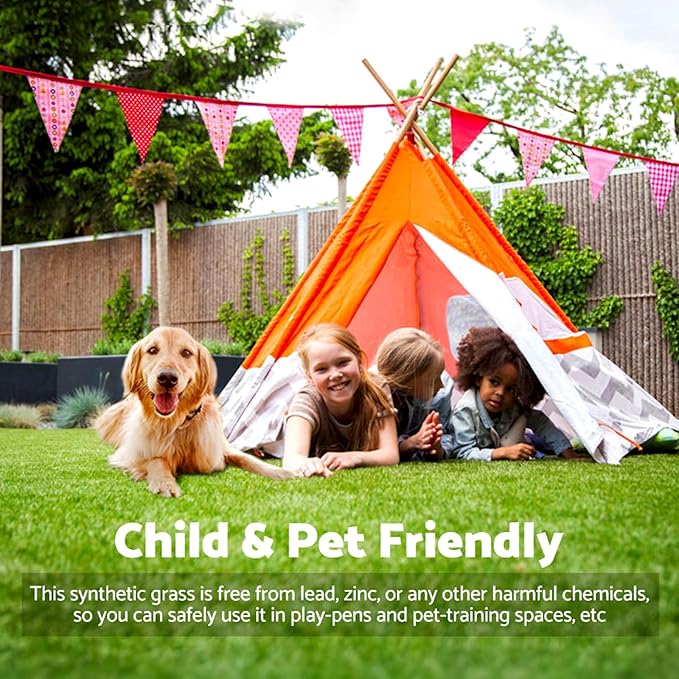Artificial Grass Rug Outdoor Indoor 5FTX44FT Fake Grass Carpet Green Synthetic Grass Pet Turf Realistic Faux Grass Rug with Drain Holes for Garden Lawn Landscape Balcony Home Decor Patio