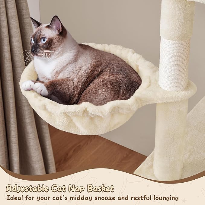 Yaheetech 63.5in Extra Large Cat Tree Condo with Sisal-Covered Scratching Post Plush Perch Hammock, Cat Tower Activity Center Kitten Furniture Play House