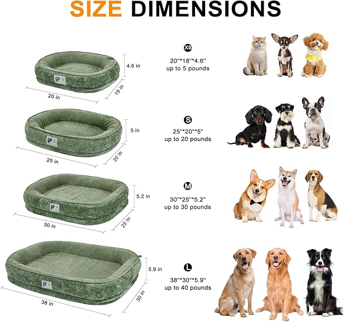 Orthopedic Cat Bed for Puppy & Kitten,Cat Sofa Bed with Egg Crate Foam Four Sided Dog Couch Beds with Removable Cover & Non-Slip Bottom Green XS