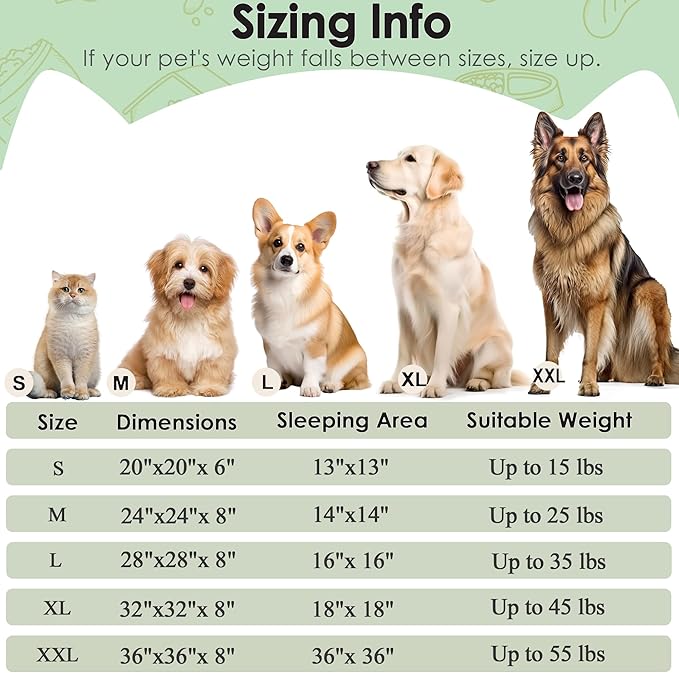 Dogs Bed for Small Dogs, Anti-Anxiety Washable Round Bed (Green, 24.0" L x 24.0" W x 8.0" Th)
