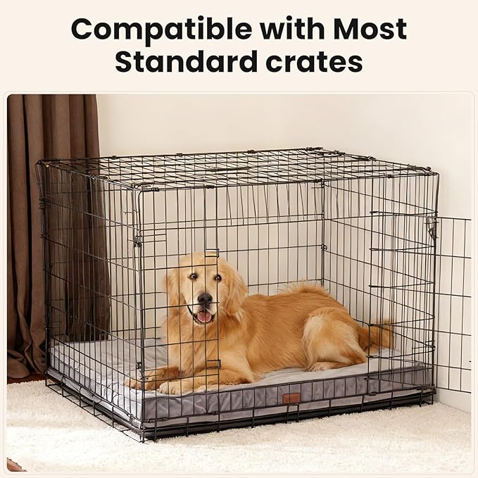 OhGeni Memory Foam Orthopedic Waterproof Dog Bed for Large Dogs, Machine-Washable Removable Cover in Easy-Clean Fabric, High Density Foam & Easy-Carry Handle, Suitable for Crate, 41 inch (Gray)