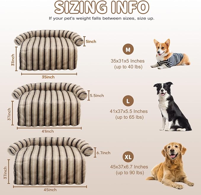 Large Dog Couch Bed, Fluffy Washable Couch Protector for Dogs with Removable Cover, Non-Slip Dog Sofa Bed, 45x37 Inch, Brown