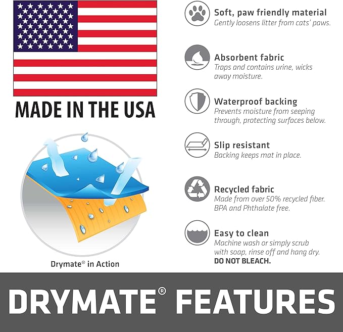 Drymate Cat Litter Box Mat, Litter Trapping Mat, Waterproof, Urine-Proof, Absorbent, Machine Washable, Soft on Paws, Contains Mess, Protects Floors, Kitten Supplies, Dark Grey, 28x36 XL, 12-Pack