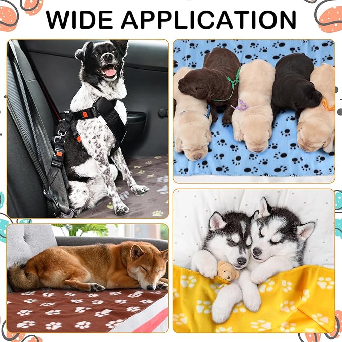 Tegeme 12 Pieces Fleece Blankets for Pets Dog Puppy Paw Print Cat Bedding Cover Blanket for Small Animals Pig Cage Liner Sleep Mat Pad Kitten Soft Warm(Cute Style,31 x 36 Inches)