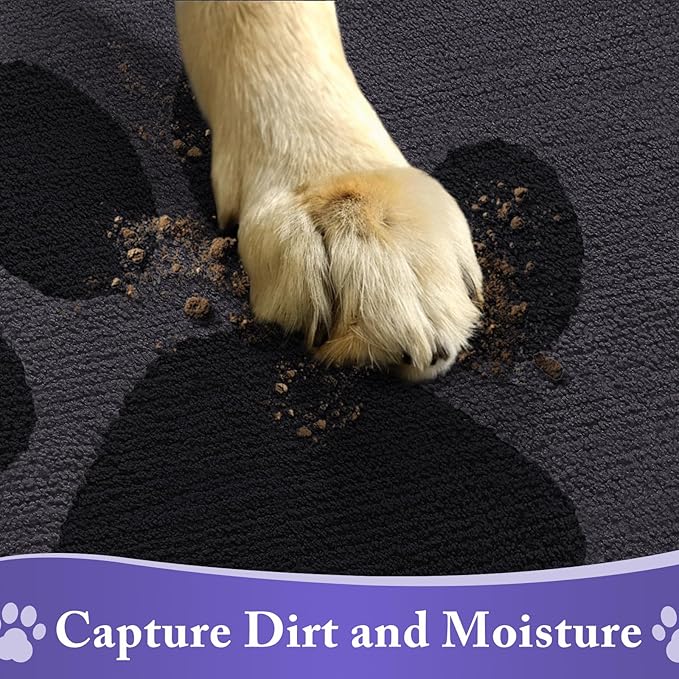 Buganda Dog Door Mat for Muddy Paws, Absorbent Dirt Trapper Non Slip Indoor Doormats, Washable Low-Profile Mat for Mud Dogs, Entryway Carpet for Inside Floor (70x47 Inches, Black)