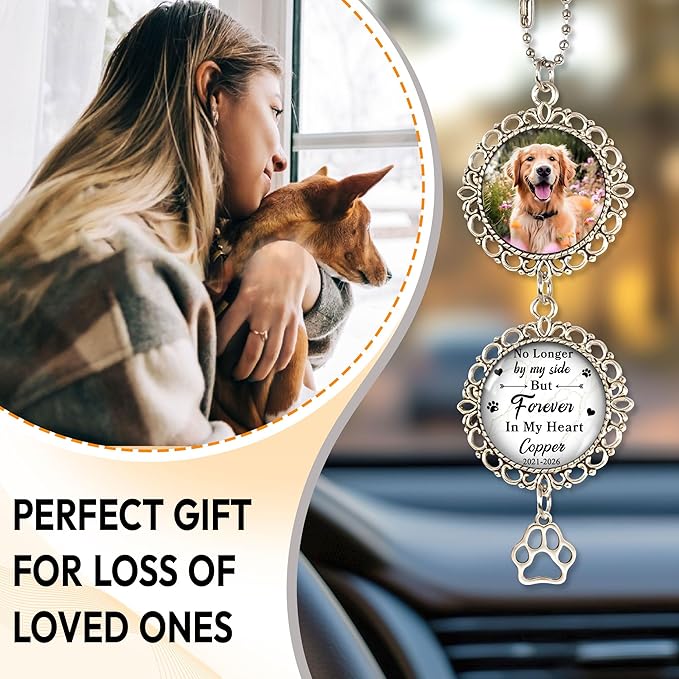 Hyturtle Personalized Pet Memorial Car Hanging Ornament - Custom Photo Pet Memorial Gifts Rearview Mirror Hanging Accessories -Dog Remembrance Gifts - Loss of Dog Sympathy Gift