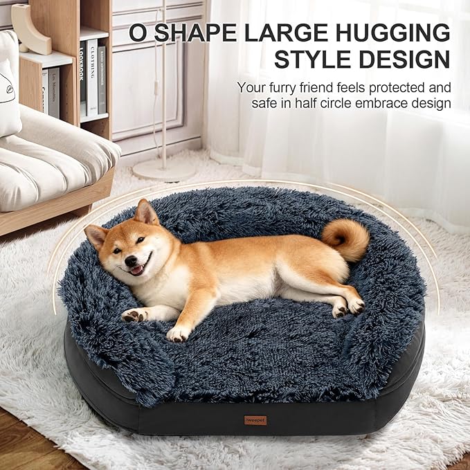 Black Orthopedic Dog Beds for Extra Large Dogs, 44" x32.6" x7.6" Supportive Dog Sofa Bed with 28D Egg-Crate Foam, Removable Washable Cover, Waterproof Lining, for Puppy,Senior,Sick