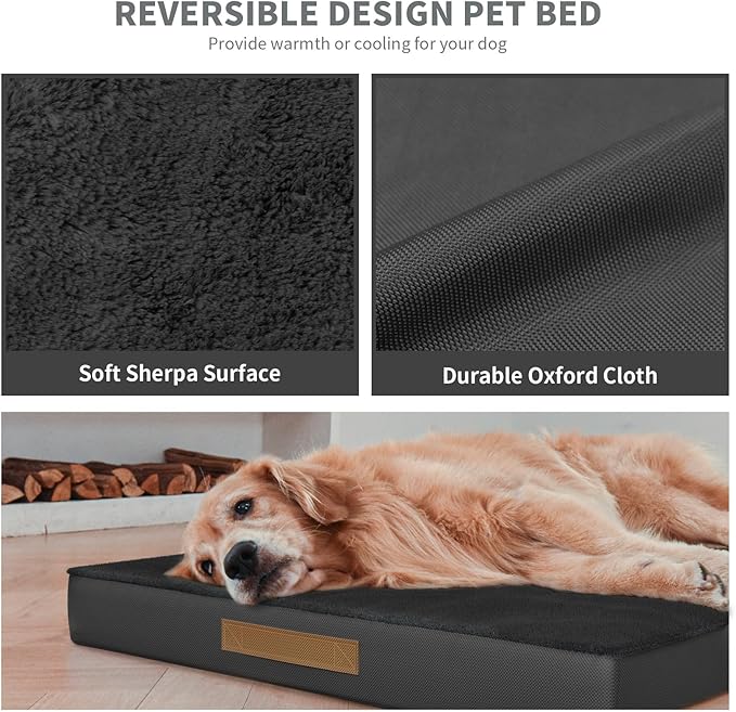 Orthopedic Dog Crate Bed for Extra Large Dogs, XXL Waterproof Comfort Pet Bed with Egg Crate Foam 47x29 Inch, Removable Oxford Cover, Black