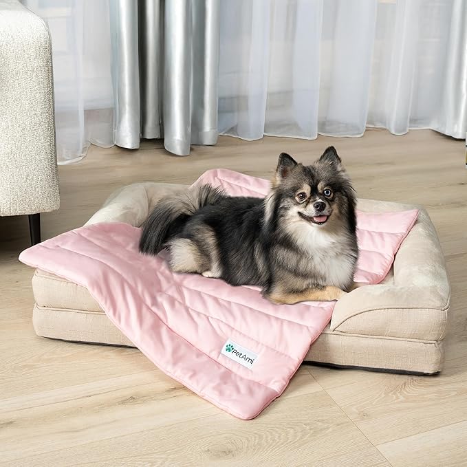 PetAmi Cooling Mat for Dog, Premium Pet Cooling Blanket for Crate Kennel, Indoor Cat Cool Sleeping Pad, Q-MAX Cold Sofa Couch Cover for Summer, Pink, Large (40x60)