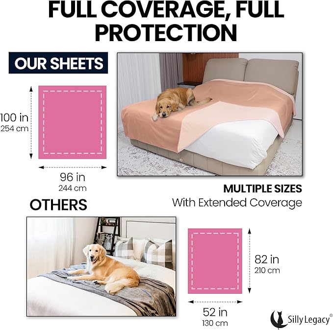 SILLY LEGACY Thin Reversible Waterproof Protective Cover or Liner for Bed or Couch (King Size, 100 x 96 inch), for Dogs and Cats, Babies; Incontinence, Dirt, Drool
