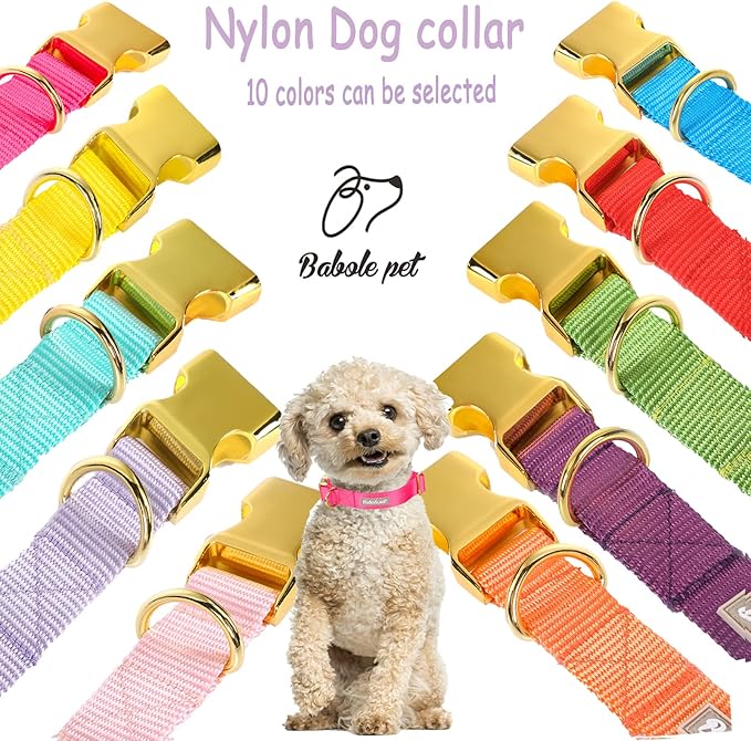 Nylon Dog Collar - Adjustable Rose Red Soft Webbing Dog Collars for Small Medium Large Dogs Boy Girl Puppy Collar with Safety Metal Buckle S