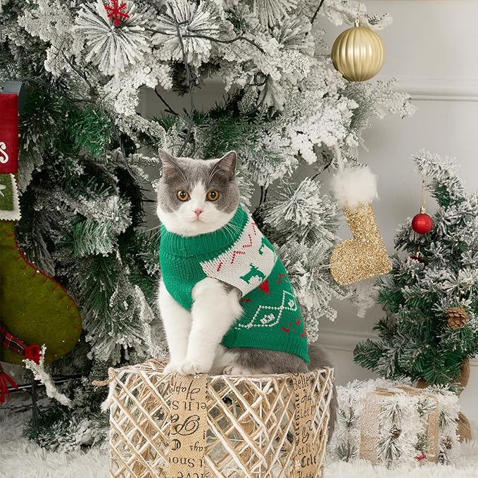 Stretchy Cat Christmas Sweater - 2 Packs Christmas Sweaters for Cats | Snug Winter-Ready Knit for Boy/Girl Cats & Kittens(Scarlet, X-Small)