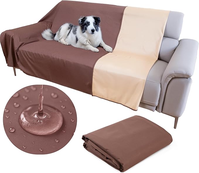 SILLY LEGACY Thin Reversible Waterproof Protective Cover or Liner for Bed or Couch, for Dogs and Cats, Babies; Incontinence, Dirt, Drool (King Size, 100 x 96 inch), (Brown)