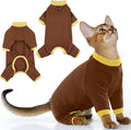 PUMYPOREITY Cat Recovery Suit, Stops Wound Licking After Surgery, Sticky Hair Shirt with Sticky Fabric, Cat Pajamas Prevents Over-Grooming, Brown, S
