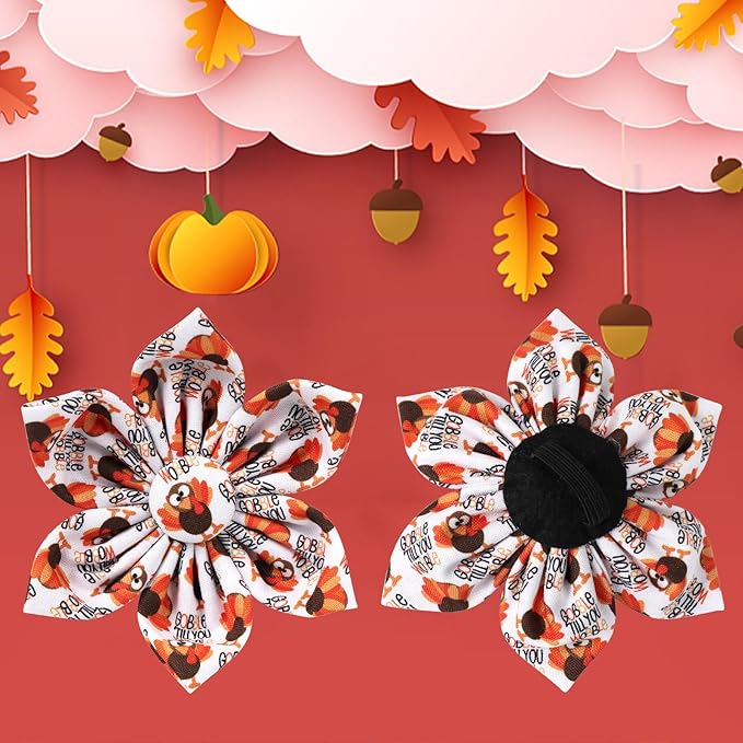 Thanksgiving Dog Collar with Flower, Turkey Cotton Flower Collar for Puppy Girl Dog or Cat, Autumn Flower Collar with Durable Metal Buckle, Thanksgiving Pet Collar, XL, Neck 16-26in