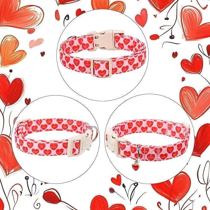 Valentines Dog Collar for Large Dogs - Valentine Red Conversation Hearts Dog Collars, Love Boy Girl Dogs Collars, Lightweight Adjustable Cute Puppy Collar with Quick-Release Buckle XL
