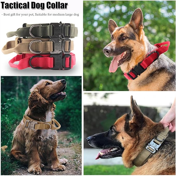 Tactical Dog Collar, Adjustable Military Training Nylon Dog Collar with Control Handle and Heavy Quick-Release Metal Buckle for Small Medium Large Dogs, Black XL