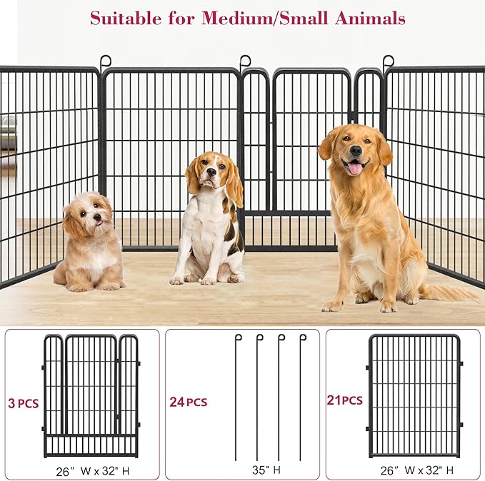Dog Playpen Outdoor Dog Fence for Yard, 32inch 24 Panels Dog Pens Outside Anti-Rust Pet Playpen Exercise Pen with Lock for Large Medium Pets, Portable Pet Fence for Yard RV Camping