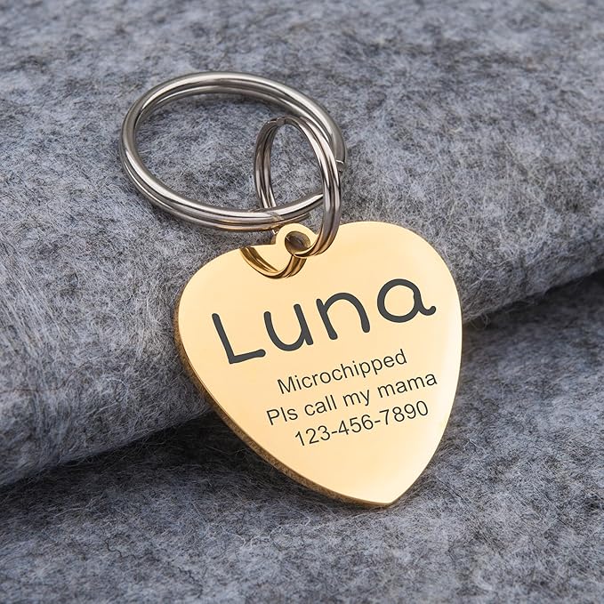 Anavia Personalized Pet ID Tags, Stainless Steel Glossy Laser Engraved Dog Cat Collar Name Tags, Multiple Colors Shapes Sizes (Heart, Small)