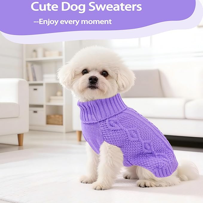 Dog Sweaters for Small Dogs Knit Puppy Sweater Fall Winter Dog Clothes Warm Sleeveless Chihuahua Clothes Doggy Turtleneck Pullover Sweater Solid Twisted Pet Cat Outfit(Purple, X-Small)