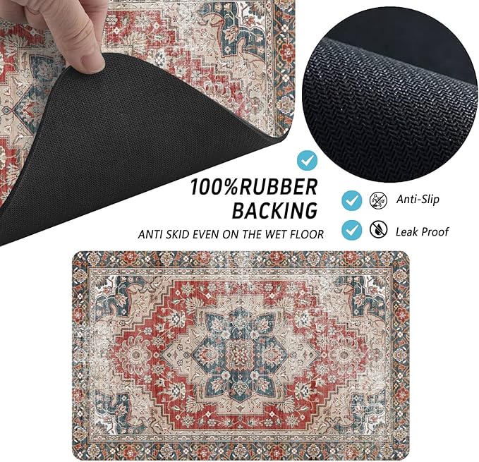 Dog Food Mats for Floors, Absorbent and Quick-Drying Pet Cat Food Mat,Anti-Fouling and Easy-to-Clean Pet Feeding Mat,Dog Bowl Mat for Messy Drinking Water Bowls.17 x32, Bohemia Style