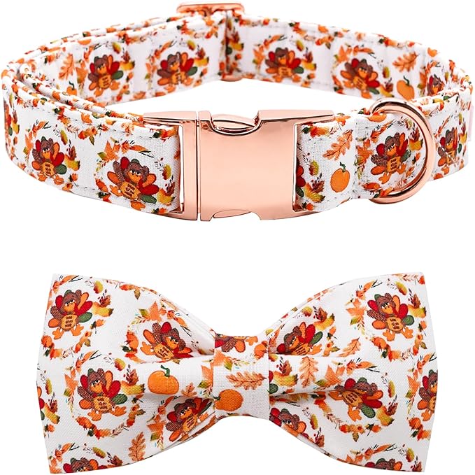 Dog Collar - Thanksgiving Turkey Pet Collar Bowtie Gift Puppy Cute Bow Collar Adjustable Metal Buckle Soft Cute Collars for X-Small Dogs