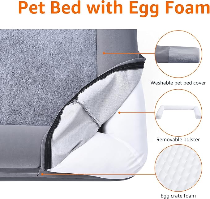 Amazon Basics Living Room Couch Dog Bed with Premium Foam, Non-Slip Bottom, Removable Washable Cover, Supportive Pressure-Relief for Dogs up to 30lbs, Medium (30" x 20"), Grey