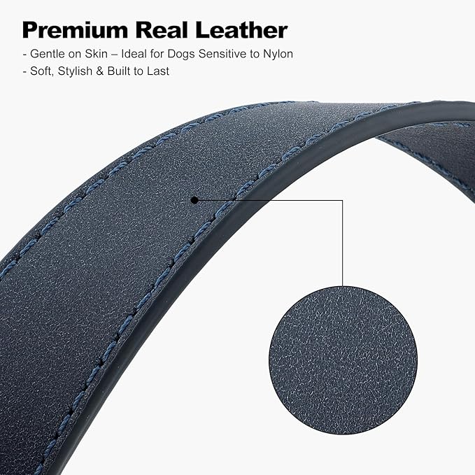 Plutus Pet Genuine Leather Dog Collar – Adjustable Pet Collar with Quick Release Metal Buckle, Soft Real Leather for Small Medium Large Dogs, Heavy Duty & Skin-Friendly (Blue, S)