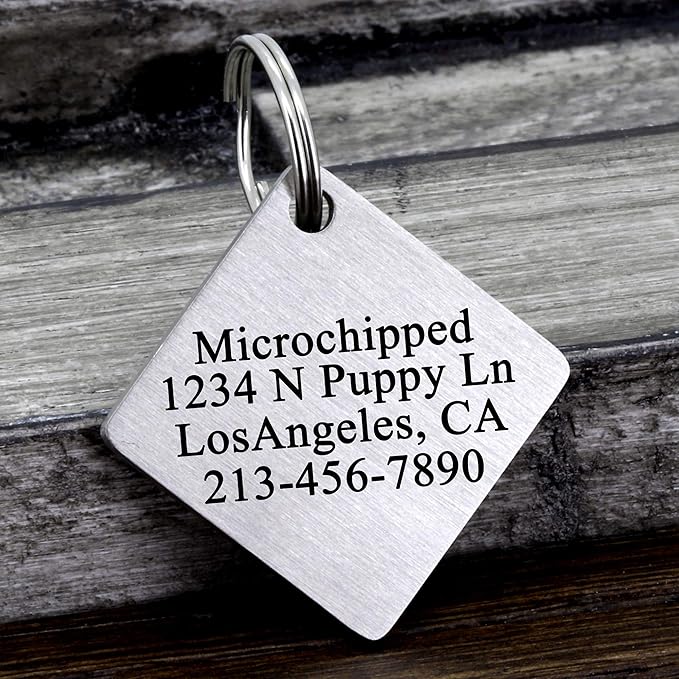 Ultra Joys Dog ID Tag, Custom Dog Tag Personalized Cat Tag, Pet ID Tag, Brushed Stainless Steel Diamond Dog Tag Silver Medium