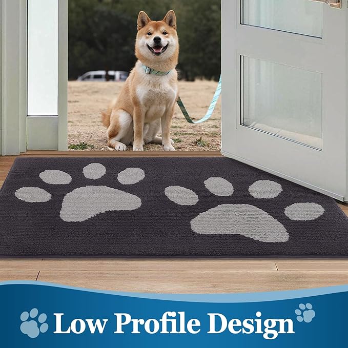 Buganda Dog Door Mat for Muddy Paws, Absorbent Dirt Trapper Washable Indoor Doormats, Non Slip Low-Profile Mud Mat for Dogs, Front Entrance Doormat for Inside Floor (70x24 Inches, Dark Grey)