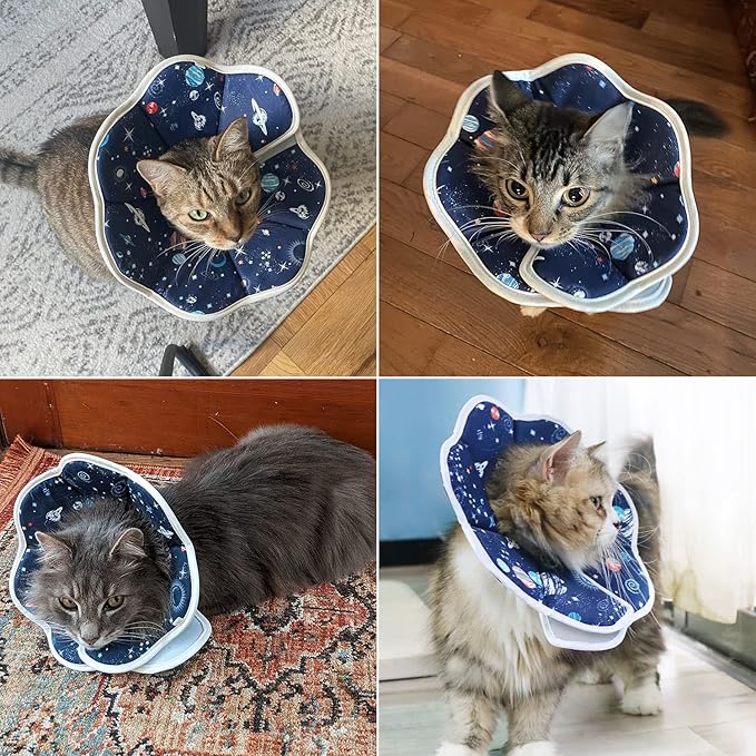 Soft Cat Cone, Adjustable Recovery Collar After Surgery to Prevent Licking Wound, Protective Cat Neck Cone, Comfortable Pet Elizabethan Collar for Cats Kittens and Puppies (L)
