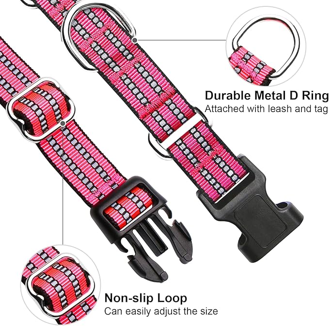 Martingale Dog Collar, Adjustable Nylon Reflective Collar with Quick Release Buckle (Hot Pink, Extra Large)