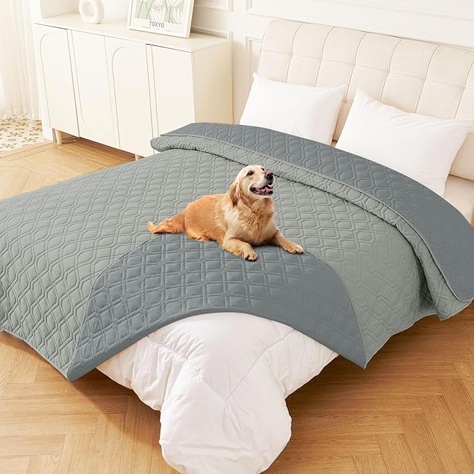 hyha Waterproof Dog Bed Blanket, Soft Pet Blankets, Waterproof Couch Cover for Dogs, Reversible Sofa Covers Washable for Furniture (82x82 Inch, Grey/Dark Grey)