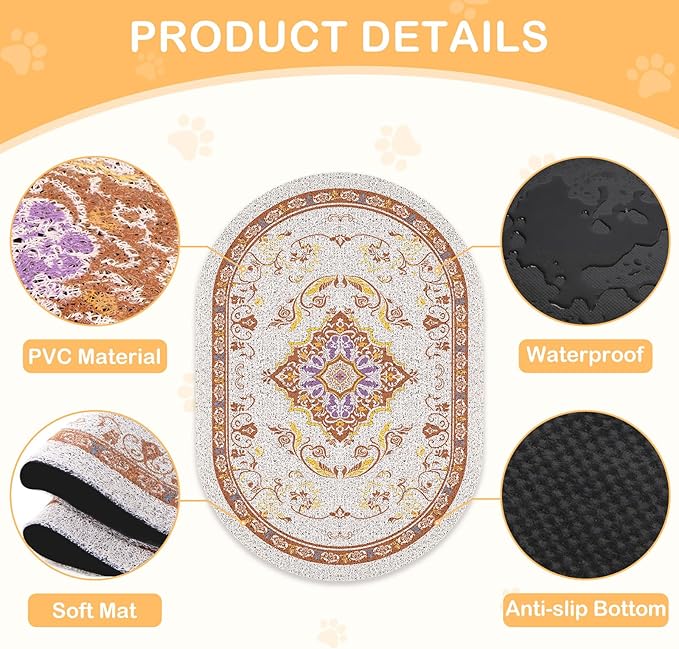 Bienbee Cat Litter Mat, 24" x 15" Litter Box Mat Rug with Non-Slip Bottom,Urine and Water Proof, Easy to Clean Cat Supplies Essentials for Indoor Kitty Kitten Floor, Brown M