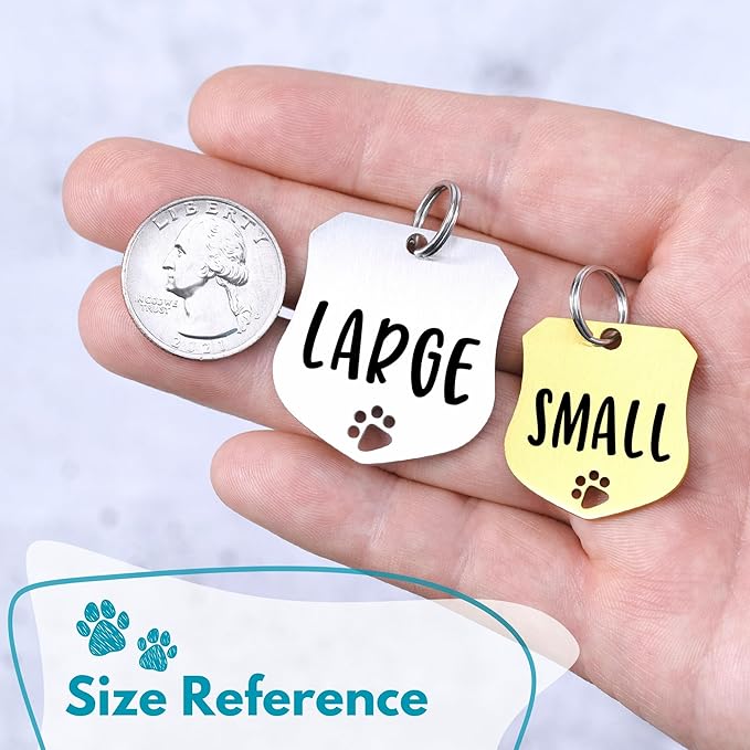 Ultra Joys Dog Tags Personalized for Pets - Hollow Paw Custom Pet ID Tag - Engraved Dog Tag for Small, Large Dogs - Large Badge in Silver